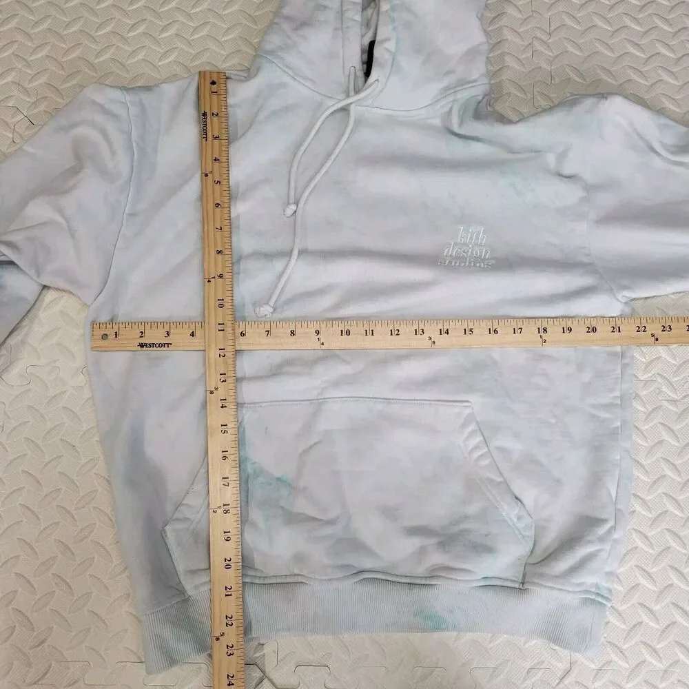 KITH Pullover Hooded Sweatshirt Men Small White Turquoise Blue Watercolor Subtle